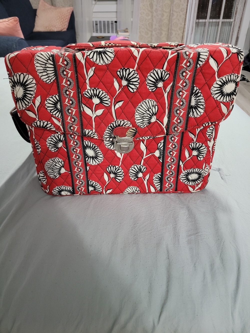 Vera Bradley Red Floral Quilted Laptop Messenger Briefcase Bag